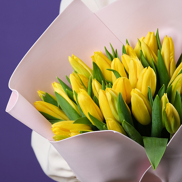 Купить Букет из 35 жёлтых тюльпанов в  с бесплатной доставкой: цена, фото, описание