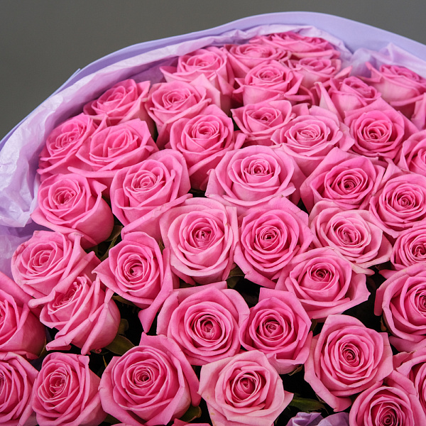 Купить Букет из 51 розовой розы 60 см (Россия) в упаковке в  с бесплатной доставкой: цена, фото, описание