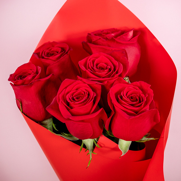 Купить Букет из 6 красных роз 50 см (Эквадор) в  с бесплатной доставкой: цена, фото, описание