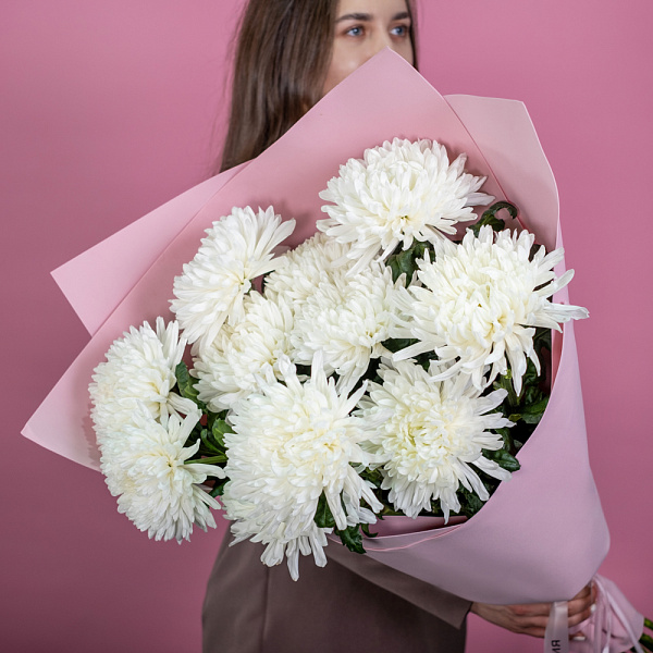Купить Букет из 11 белых хризантем экстра в  с бесплатной доставкой: цена, фото, описание