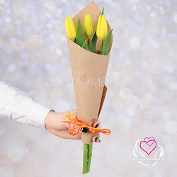 Купить Букет 3 жёлтых тюльпана в крафте в Санкт-Петербурге с бесплатной доставкой: цена, фото, описание