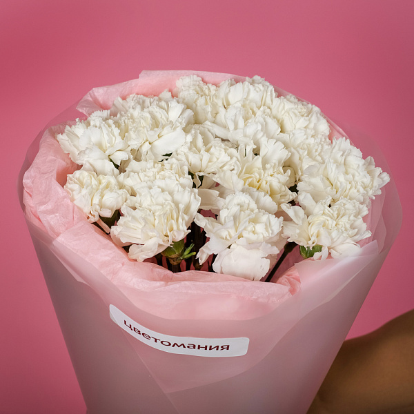 Купить Букет из 11 белых гвоздик в упаковке в  с бесплатной доставкой: цена, фото, описание