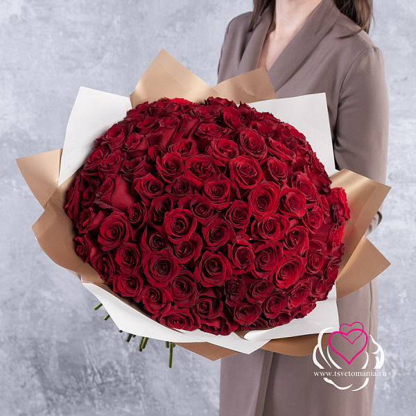 Купить Букет из 101 красной розы 40-50 см (Эквадор) в  с бесплатной доставкой: цена, фото, описание