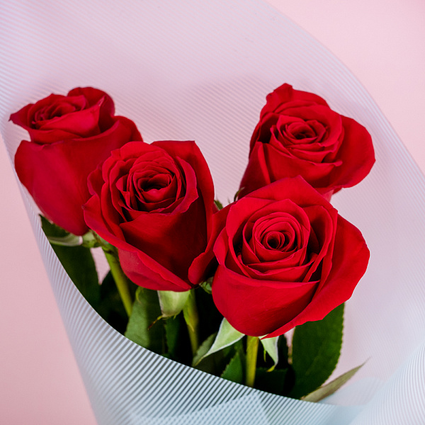 Купить Букет из 4 красных роз 50 см (Эквадор) в  с бесплатной доставкой: цена, фото, описание