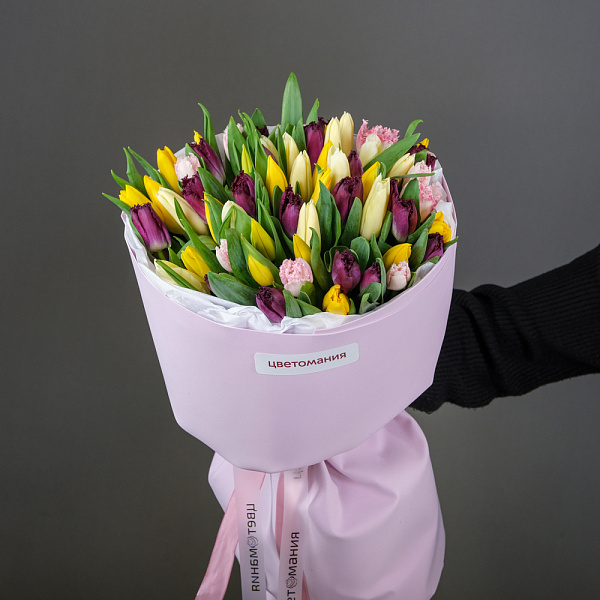 Купить Букет 51 тюльпан микс в  с бесплатной доставкой: цена, фото, описание