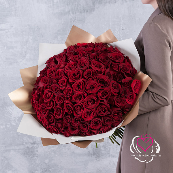 Купить Букет из 101 красной розы 40-50 см (Эквадор) в  с бесплатной доставкой: цена, фото, описание