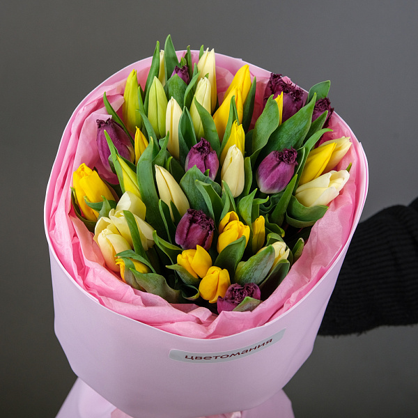 Купить Букет 35 тюльпанов микс в  с бесплатной доставкой: цена, фото, описание
