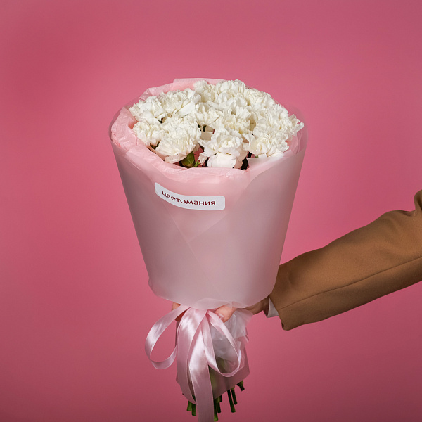 Купить Букет из 11 белых гвоздик в упаковке в  с бесплатной доставкой: цена, фото, описание