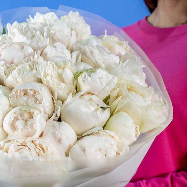 Купить Букет из 35 белых пионов (Премиум) в  с бесплатной доставкой: цена, фото, описание