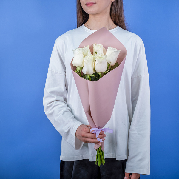 Купить Букет из 6 белых роз 50 см (Эквадор) в  с бесплатной доставкой: цена, фото, описание