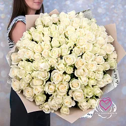 Купить Букет из 101 белой розы 60 см (Россия) в  с бесплатной доставкой: цена, фото, описание