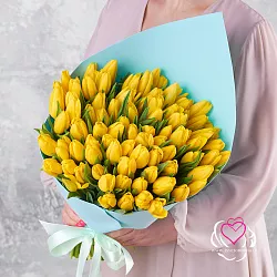 Купить Букет 101 жёлтый тюльпан в  с бесплатной доставкой: цена, фото, описание
