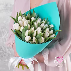 Купить Букет 35 белых тюльпанов в  с бесплатной доставкой: цена, фото, описание