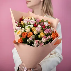 Букет «15 кустовых роз микс» (Кения) Купить Букет «15 кустовых роз микс» (Кения) в с бесплатной доставкой: цена, фото, описание