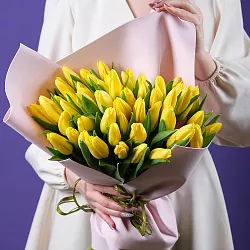 Купить Букет 51 жёлтый тюльпан в  с бесплатной доставкой: цена, фото, описание